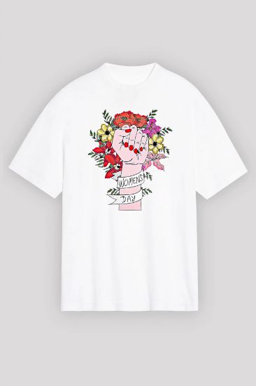 8 Mart Dünya Kadınlar Günü İçin Özel Baskılı T-shirt - Beyaz resmi